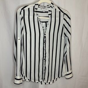 Express Striped Portofino Slim Fit Blouse Button Up Shirt - White & Black - S